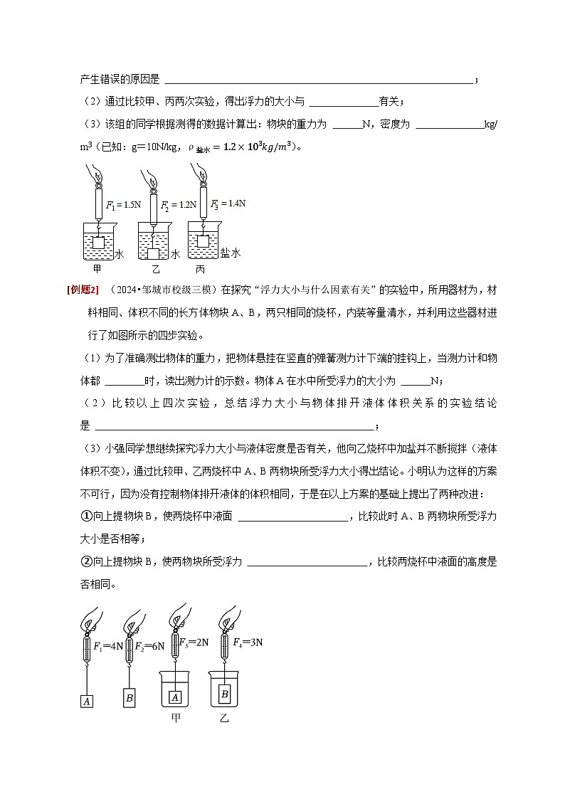 2025年高考物理第二轮专项复习（全国通用）实验10探究浮力大小与哪些因素有关（学生版）第3页
