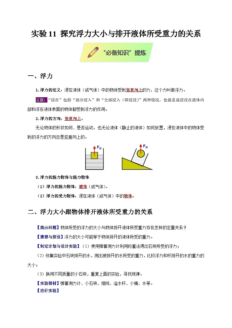 2025年高考物理第二轮专项复习（全国通用）实验11探究浮力大小与排开液体所受重力的关系（教师版）第1页