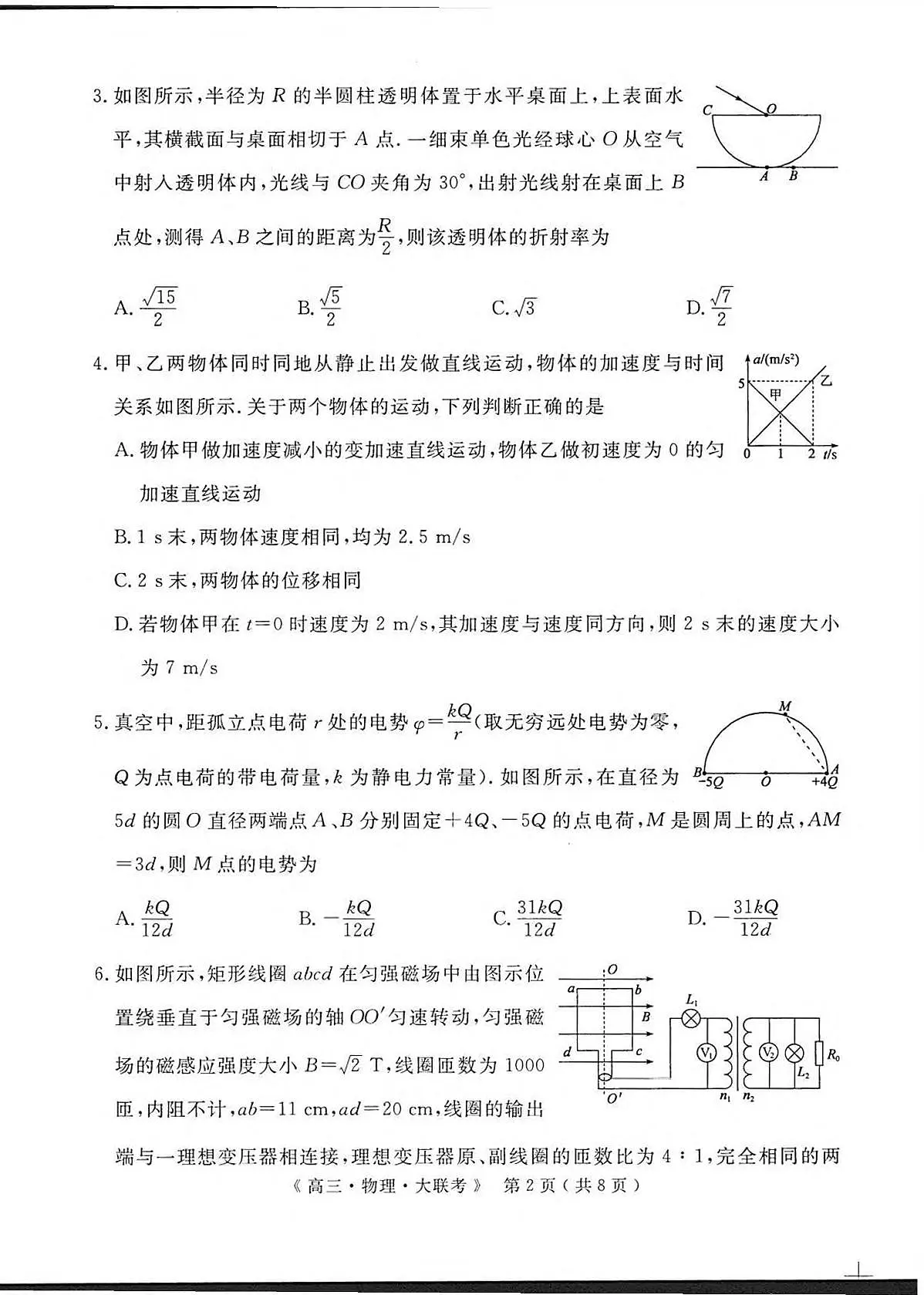 河南省H20高中联盟2024-2025学年高三下学期4月联考试题 物理 PDF版含解析第2页