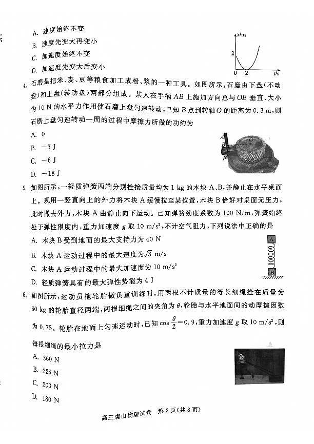 唐山市2025年普通高等院校招生第一次拟演练物理试卷（含答案）第2页