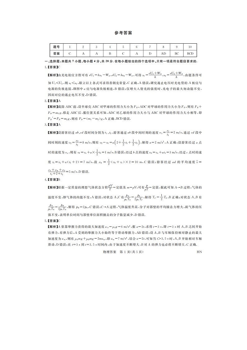 河南省金科新未来2025届高三4月一模考试物理答案第1页