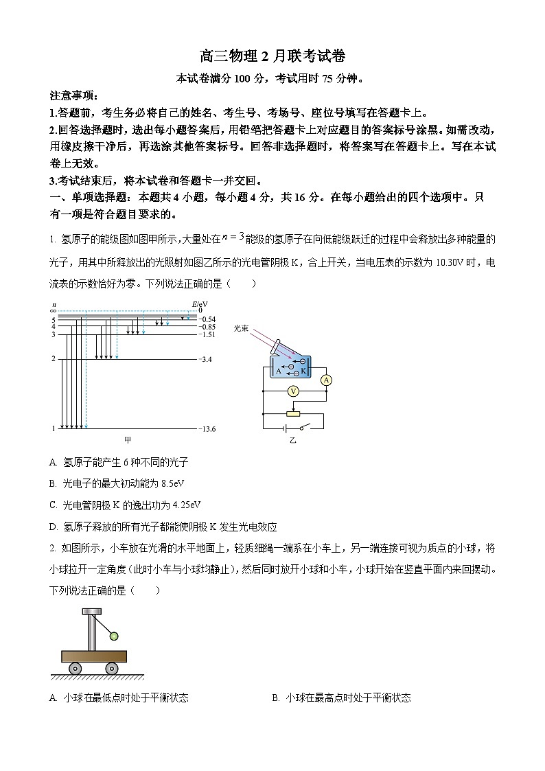 2025届福建省高三一模（2月）物理试卷（原卷版+解析版）第1页