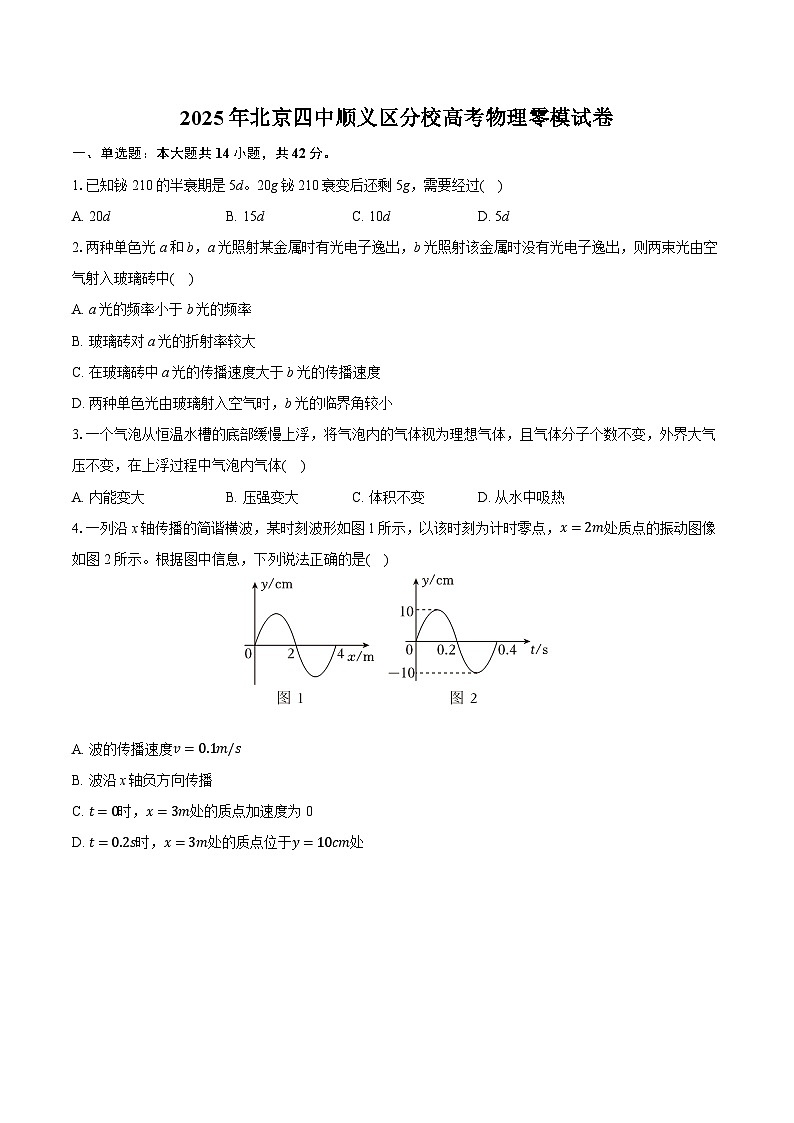 2025届北京市第四中学顺义区分校高三零模物理试卷【含答案】第1页