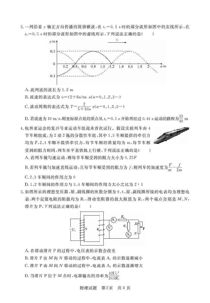 2024届江西省高三名校9月联合测评-物理试题（含答案）第2页