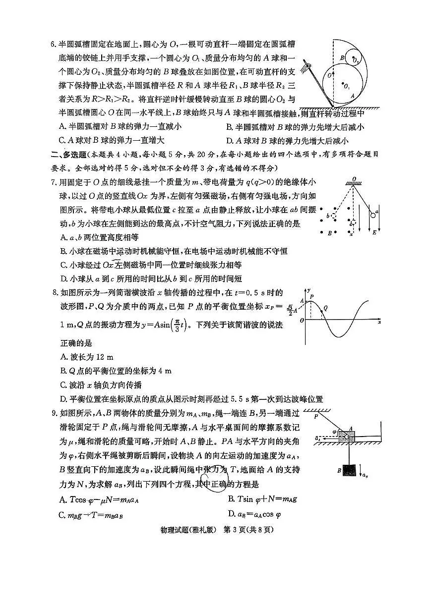 2025届湖南省长沙市雅礼中学高三下月考八物理试卷（含答案）第3页