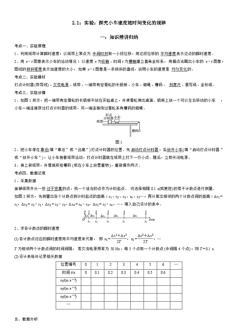 2.1：实验：探究小车速度随时间变化的规律-高一物理精讲与精练高分突破考点专题系列（人教版2019必修第一册）第1页