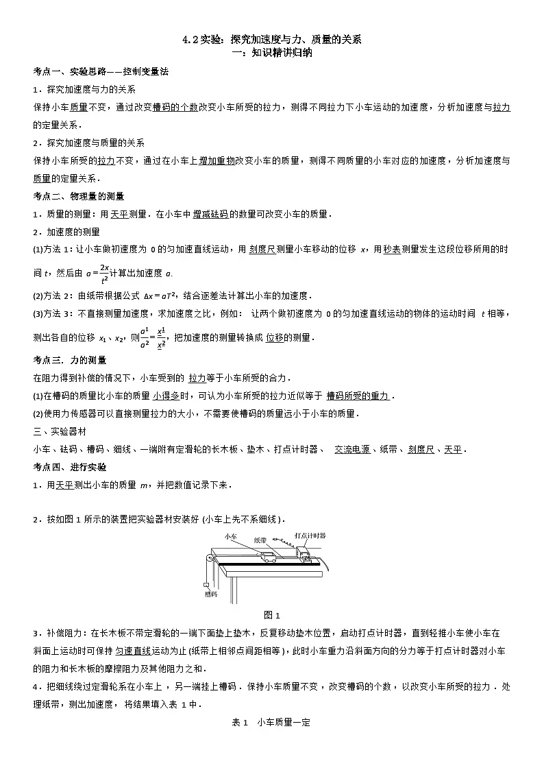 4.2 实验：探究加速度与力、质量的关系-高一物理精讲与精练高分突破考点专题系列（人教版2019必修第一册）第1页