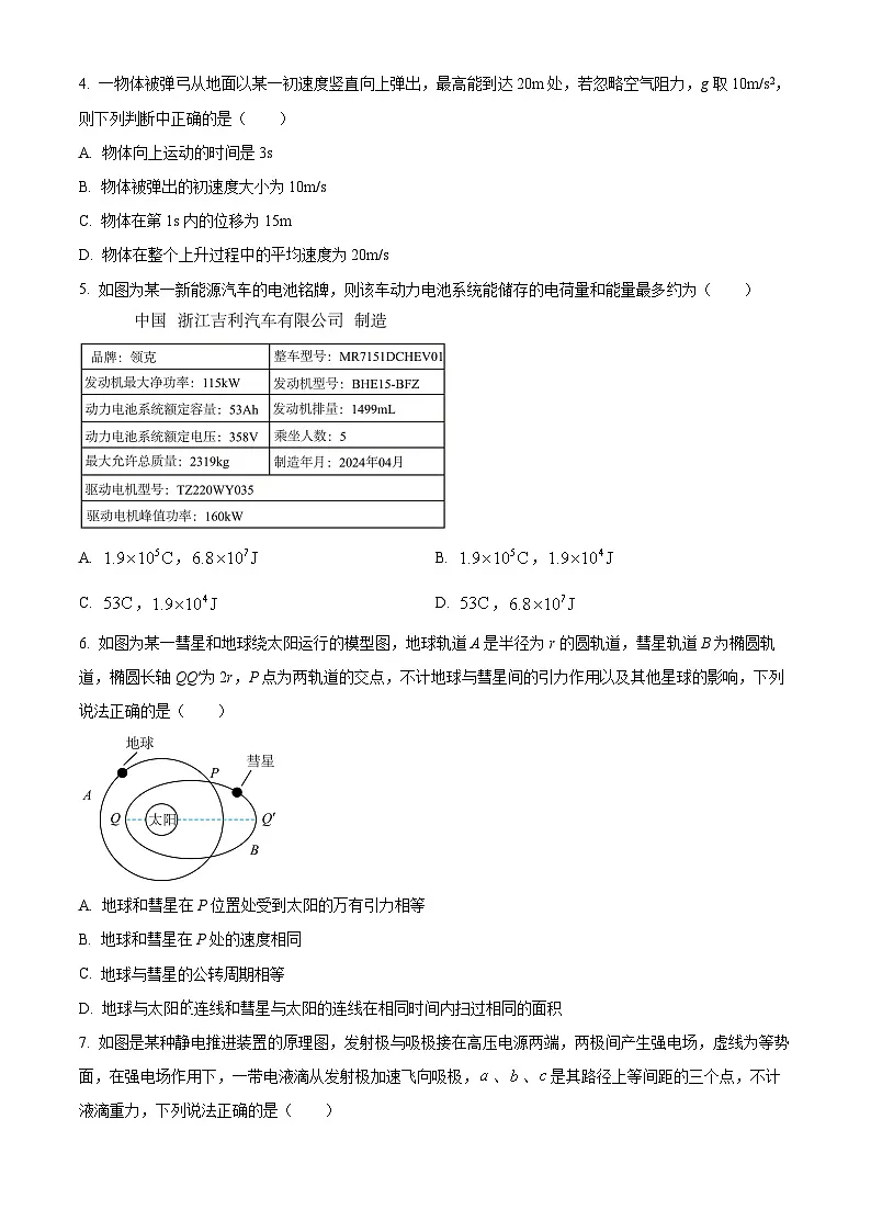 浙江强基联盟2024-2025学年高二下学期3月联考卷物理试题 Word版无答案第2页