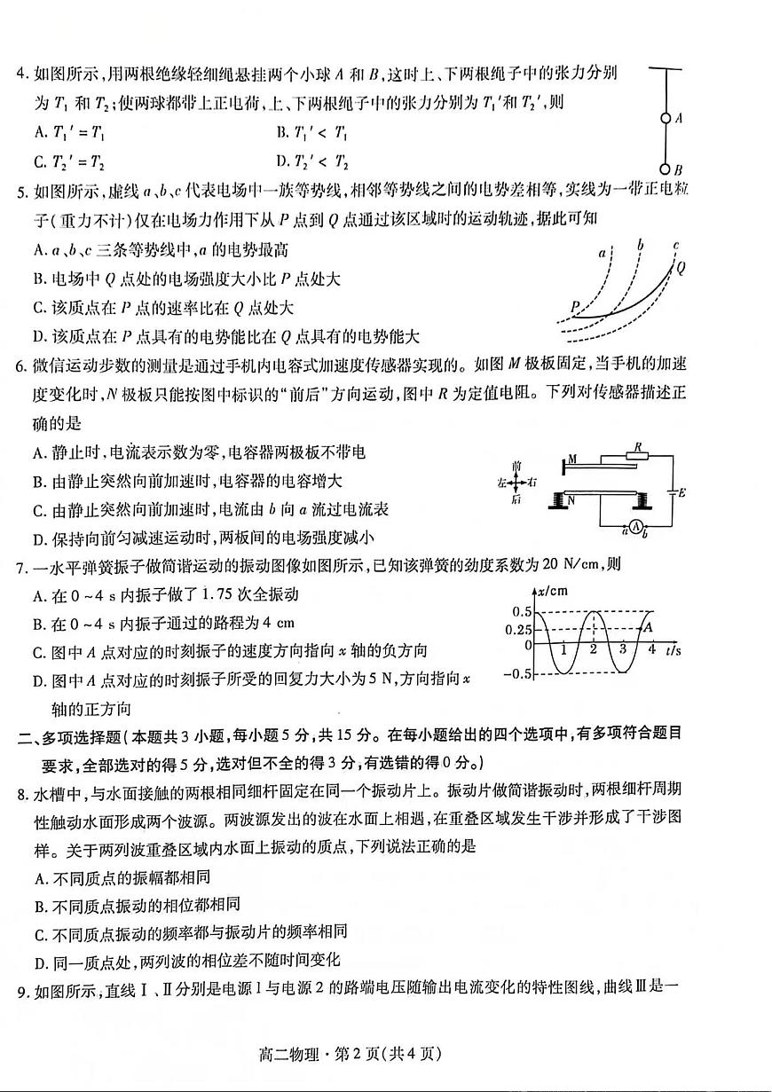 甘肃省2023-2024学年高二上学期1月期末学业质量监测 物理试卷（含答案）第2页