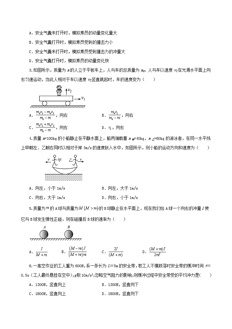 人教版高中物理选择性必修一 第一章动量守恒定律 单元检测卷（原卷版无答案）第2页