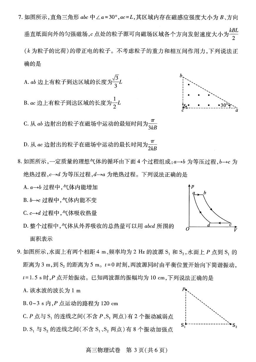 2025届湖北省武汉市高三二模高中毕业生四调研考试 物理试题及答案第3页