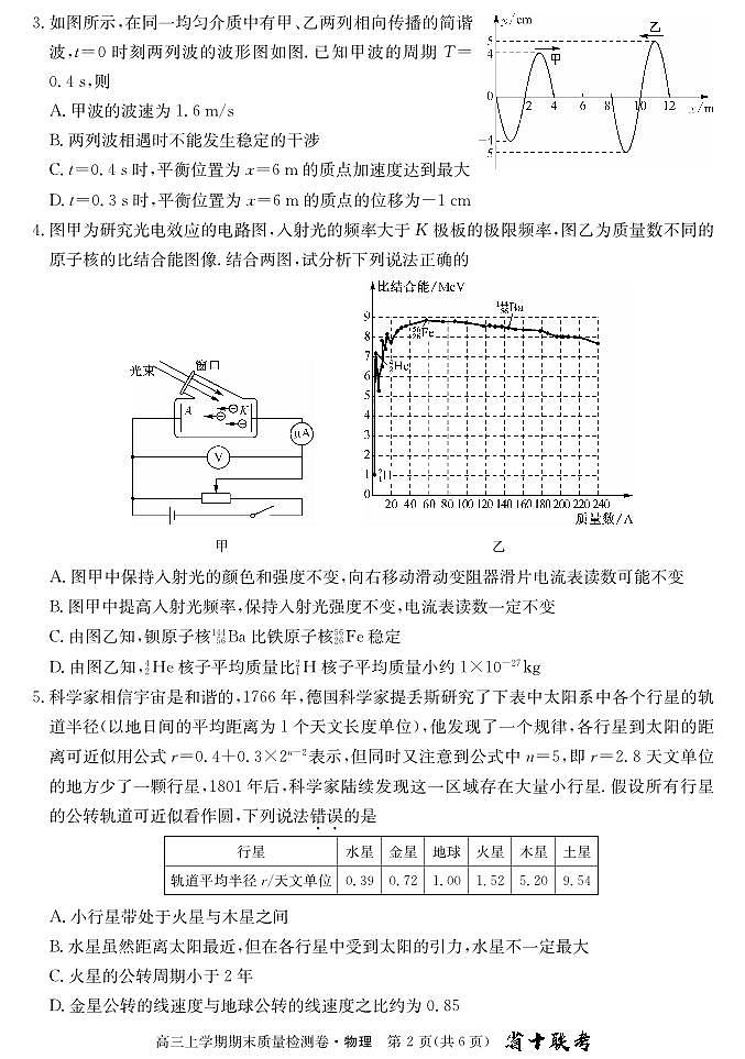 安徽省合肥市第一中学2023-2024学年高三上学期期末 物理试卷（含答案）第2页