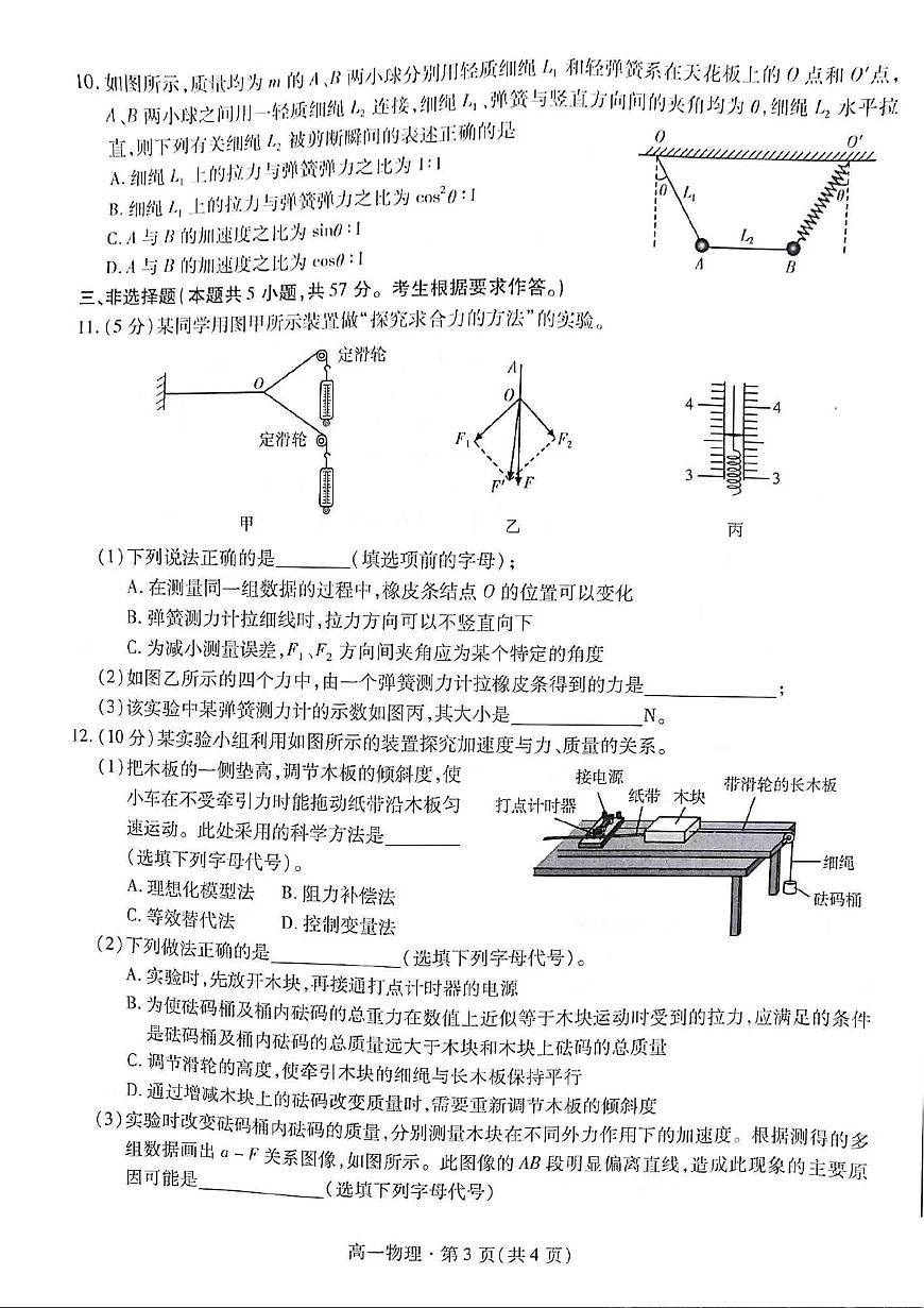 甘肃省2023-2024学年高一上学期1月期末学业质量监测 物理试卷（含答案）第3页