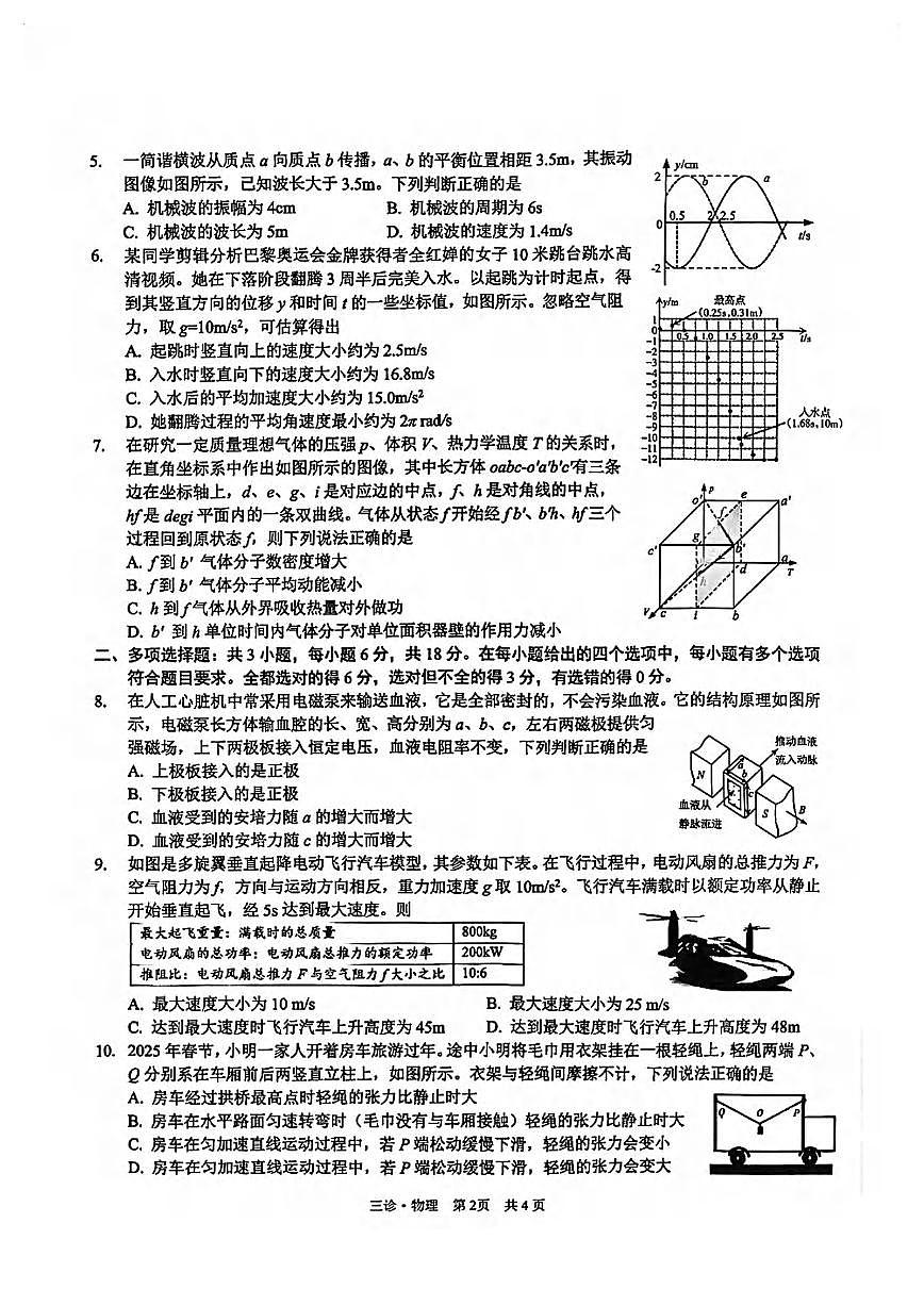 物理丨四川省泸州市2025届高三下学期4月第三次诊断考物理试卷及答案第2页