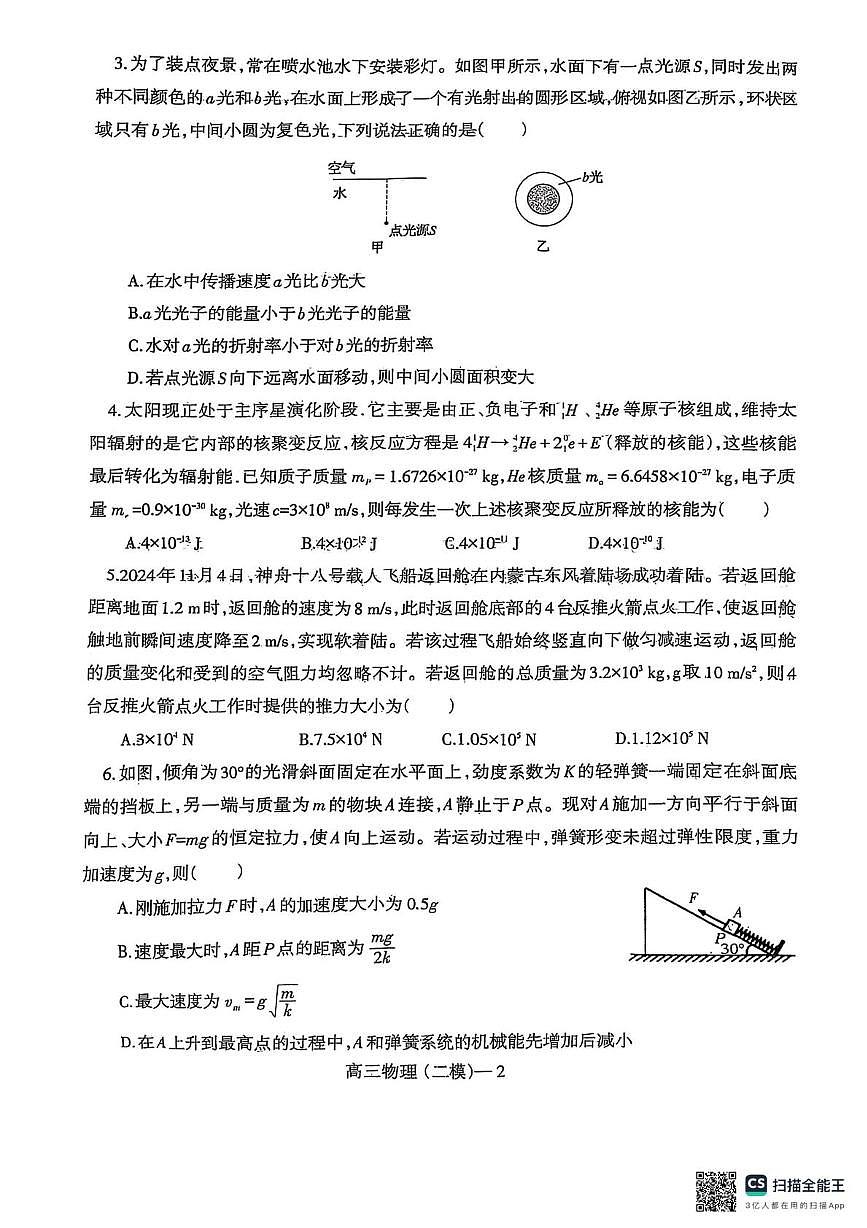 辽宁省重点高中协作校第二次模拟考试物理试卷第2页