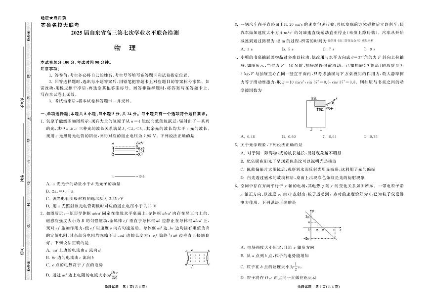 2025.4齐鲁名校大联考高三物理第1页