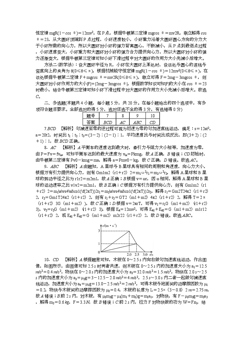 附中高一物理(2期)期中答案第2页