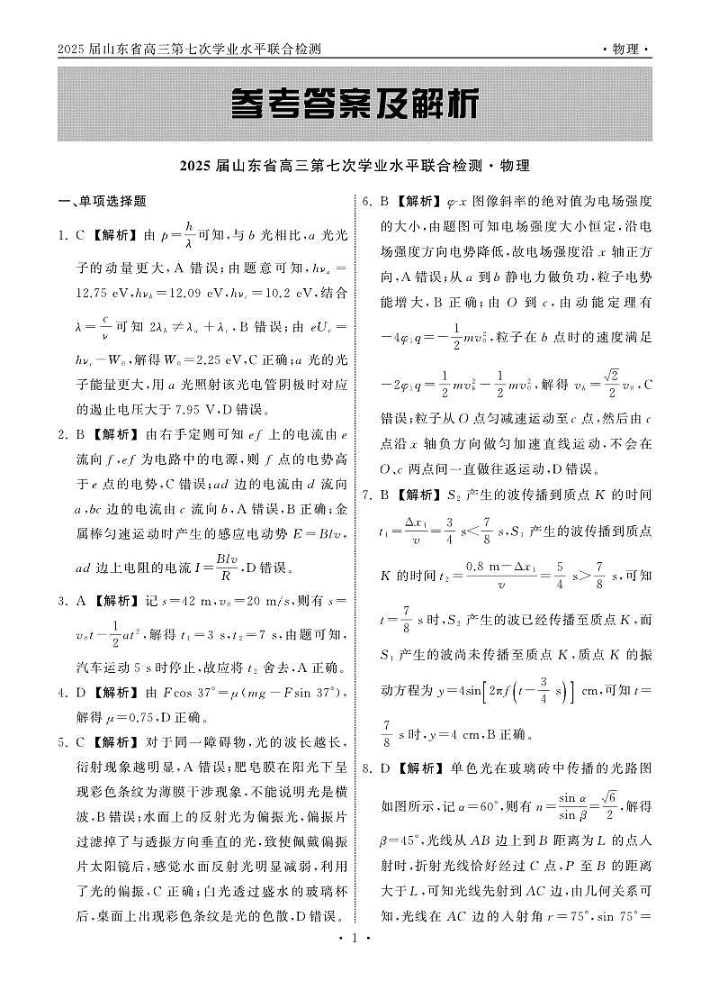 2025.4齐鲁名校大联考高三物理答案第1页