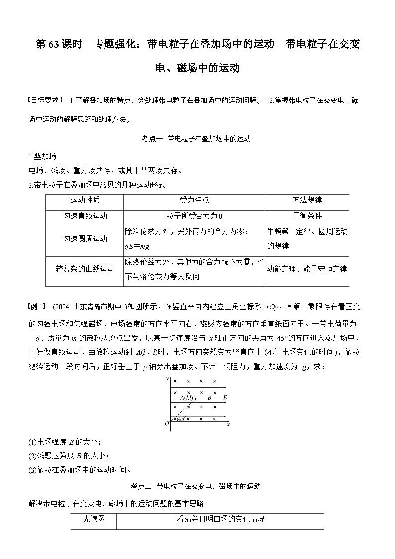 第十一章　第63课时　专题强化：带电粒子在叠加场中的运动　带电粒子在交变电、磁场中的运动（学生版）第1页