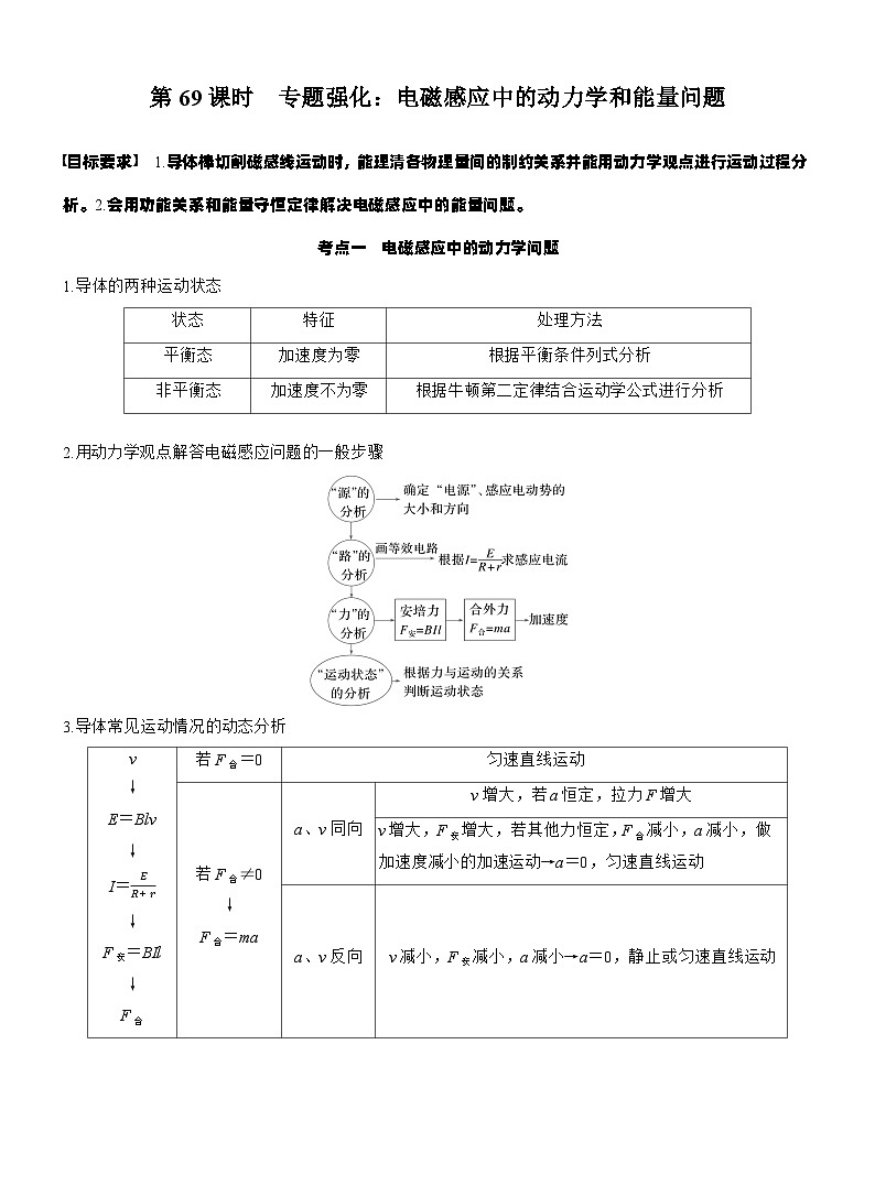 第十二章　第69课时　专题强化：电磁感应中的动力学和能量问题（教师版）第1页