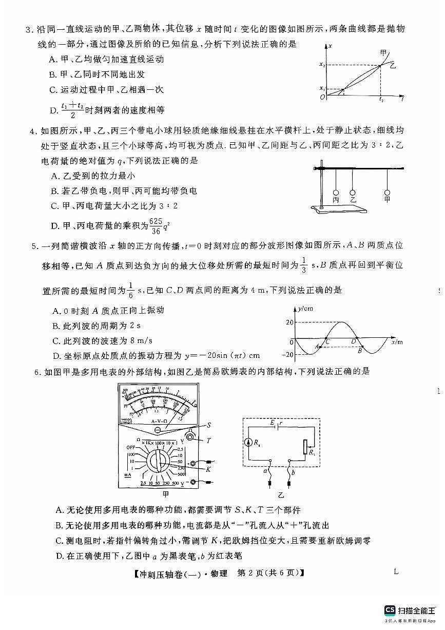 山东省菏泽市鄄城县第一中学2025届高三下学期高考冲刺（一）（4月）物理试题（扫描版附解析）第2页