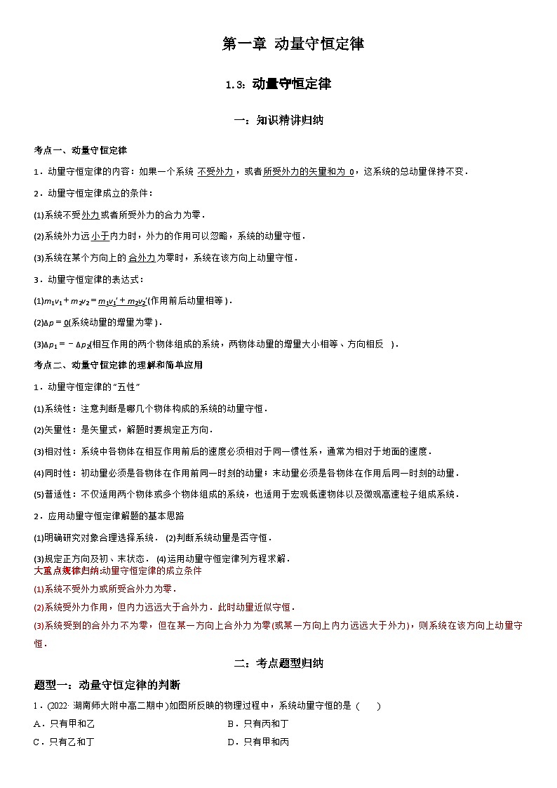 1.3 动量守恒定律-高二物理精讲与精练高分突破考点专题系列（选择性必修第一册）第1页
