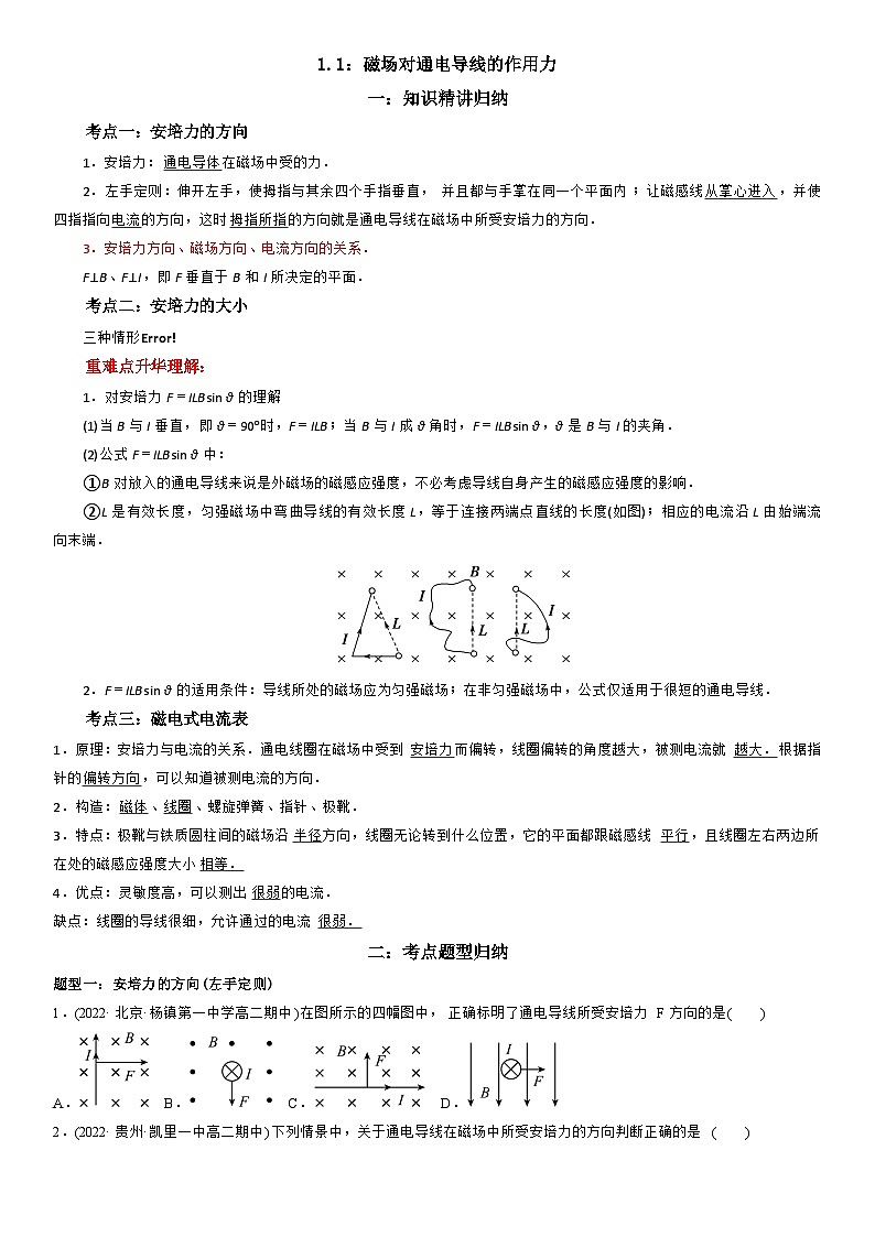 1.1 磁场对通电导线的作用力-高二物理精讲与精练高分突破考点专题系列（人教版2019选择性必修第二册）第1页