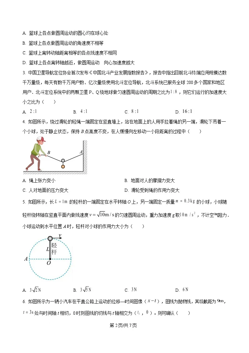 湖北省鄂北六校2024-2025学年高一下学期期中联考物理试题（原卷版）第2页