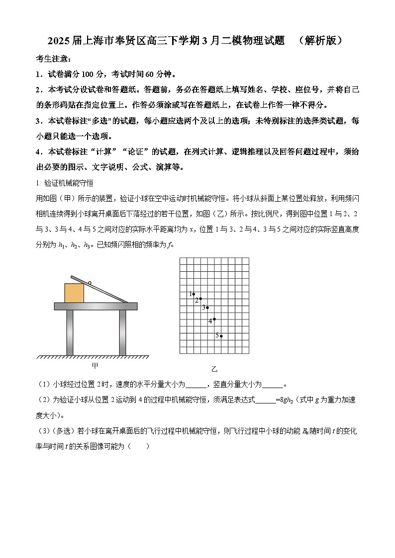 2025届上海市奉贤区高三下学期3月二模物理试题  （解析版）第1页