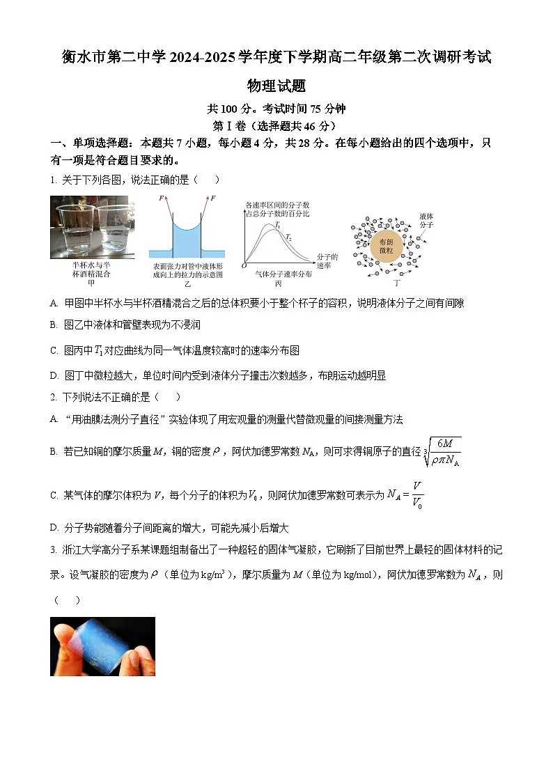 2025届河北省高三下学期二模（高考模拟）物理试题（原卷版+解析版）第1页