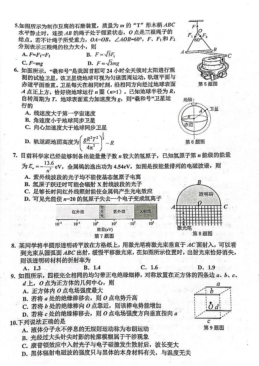 2023届浙江省嘉兴市高三上学期教学测试（一模）物理试卷+含解析第2页