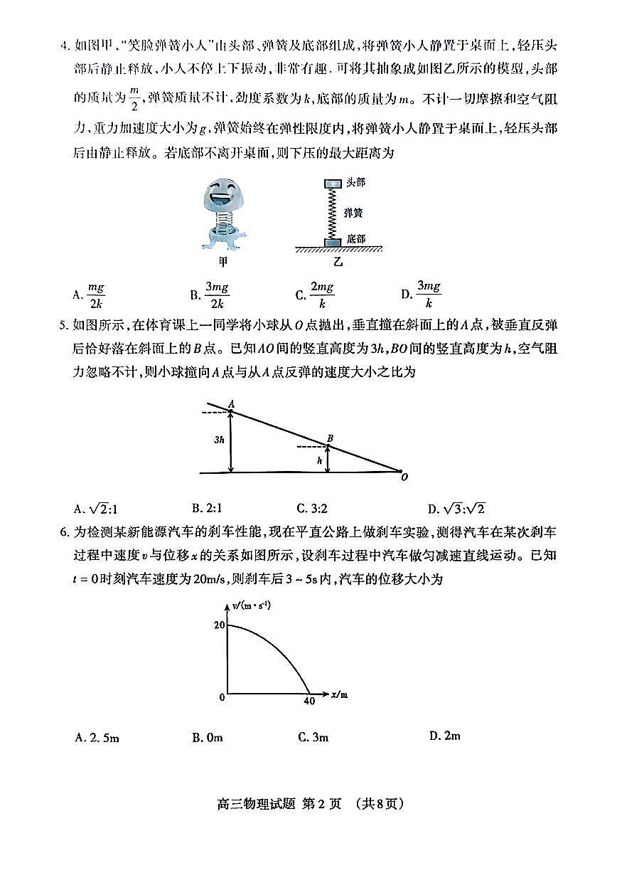 2025届山东省泰安市高三二模二轮检测 物理试题及答案第2页