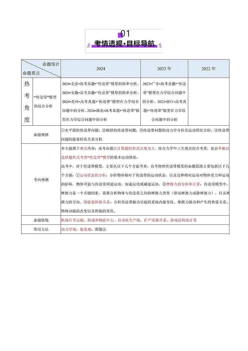 2025年高考物理二轮复习讲练测（新高考通用）微专题二 “传送带”模型的综合分析（讲义）（解析版）第2页