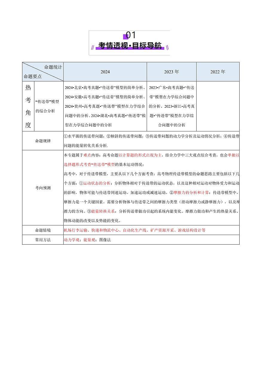 2025年高考物理二轮复习讲练测（新高考通用）微专题二 “传送带”模型的综合分析（讲义）（原卷版）第2页
