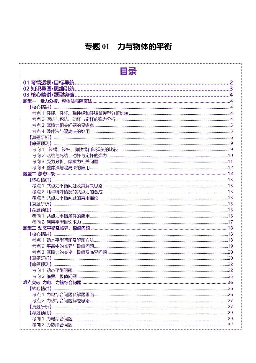 2025年高考物理二轮复习讲练测（新高考通用）专题01 力与物体的平衡（讲义）（解析版）第1页
