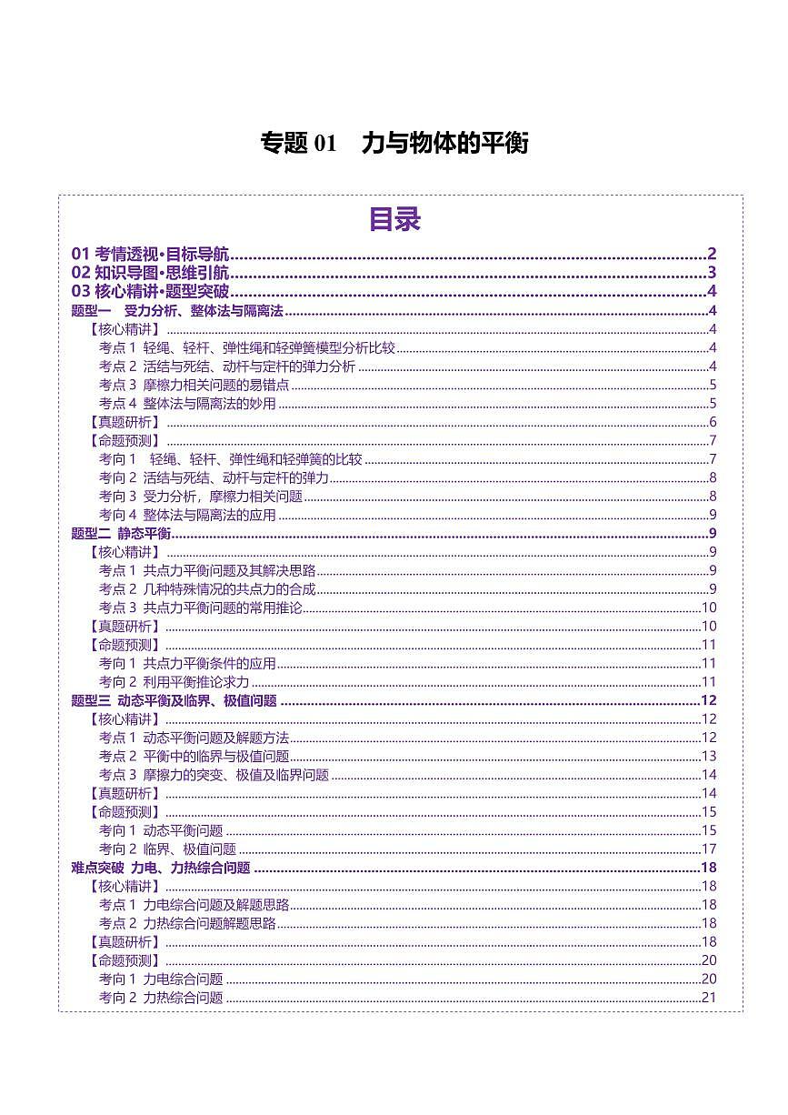 2025年高考物理二轮复习讲练测（新高考通用）专题01 力与物体的平衡（讲义）（原卷版）第1页