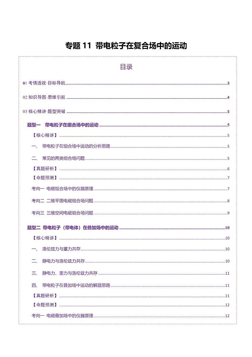 2025年高考物理二轮复习讲练测（新高考通用）专题11 带电粒子在复合场中的运动（讲义）（原卷版）第1页