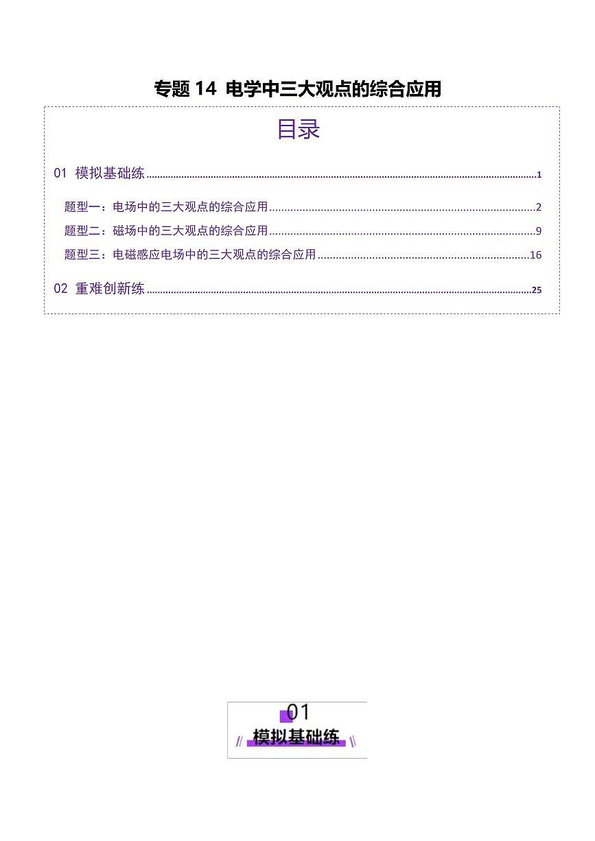 2025年高考物理二轮复习讲练测（新高考通用）专题14 电学中三大观点的综合应用（练习）（解析版）第1页