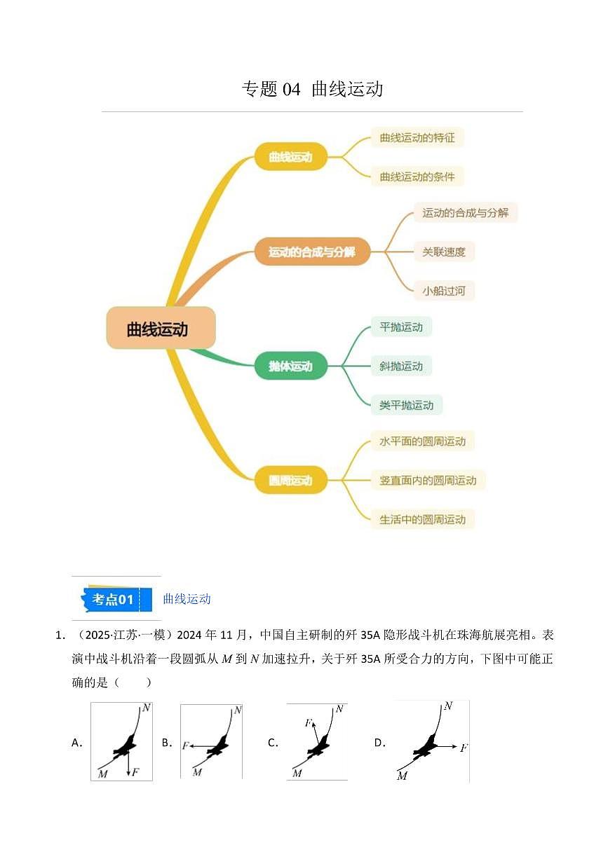 2025年高考物理一模试题分类汇编（新高考通用）专题04 曲线运动（解析版）第1页