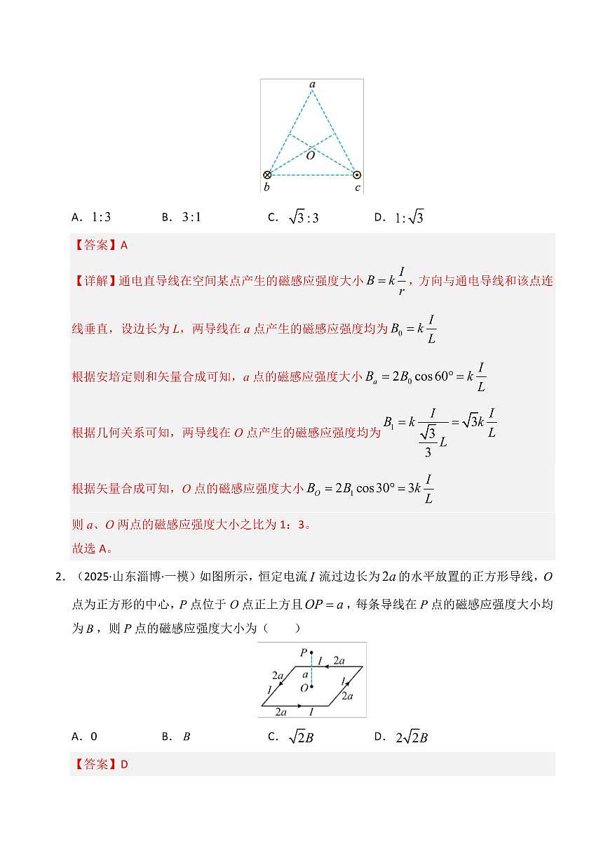 2025年高考物理一模试题分类汇编（新高考通用）专题10 磁场（新高考通用）（解析版）第2页