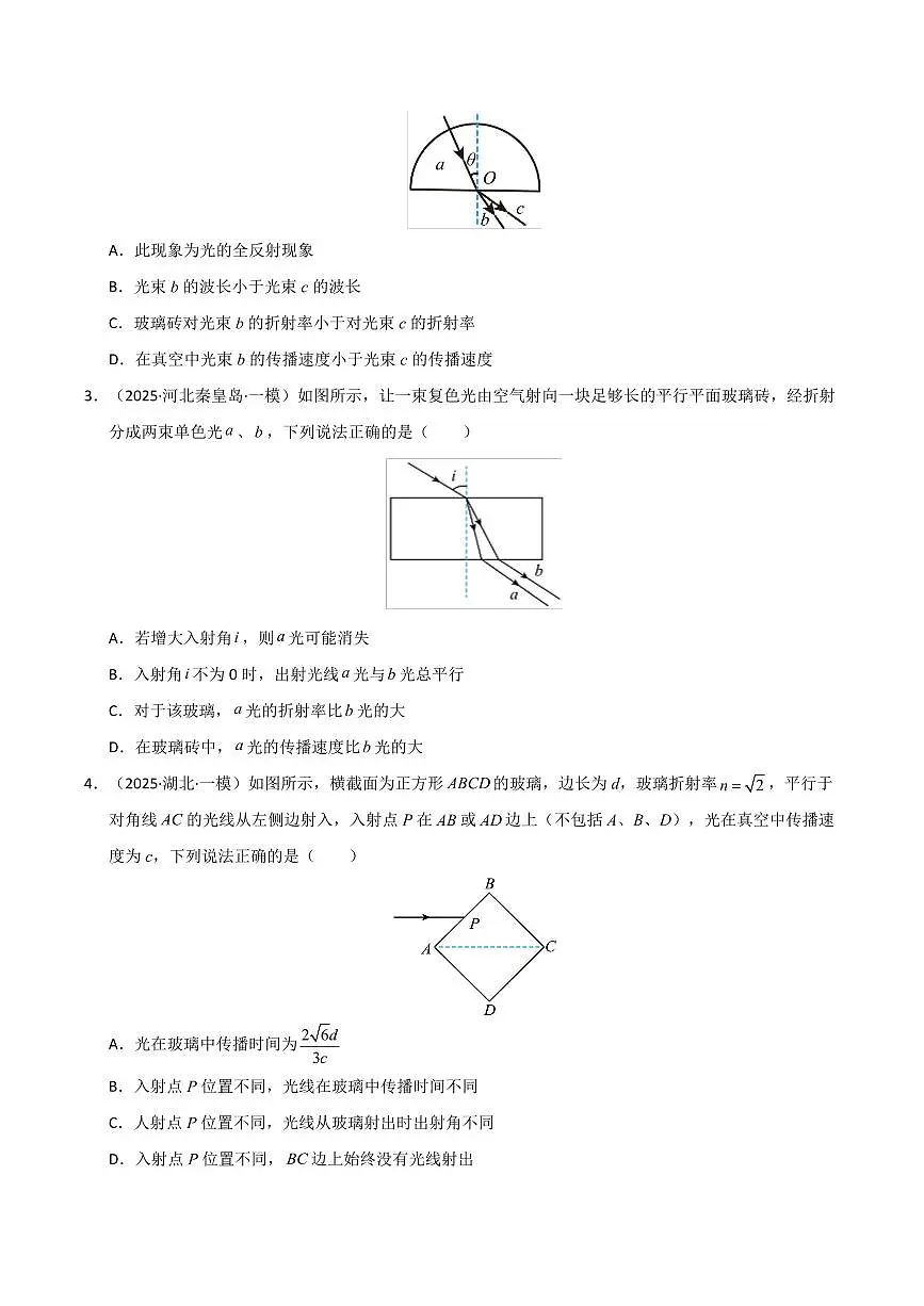 2025年高考物理一模试题分类汇编（新高考通用）专题12 光学（新高考通用）（原卷版）第2页