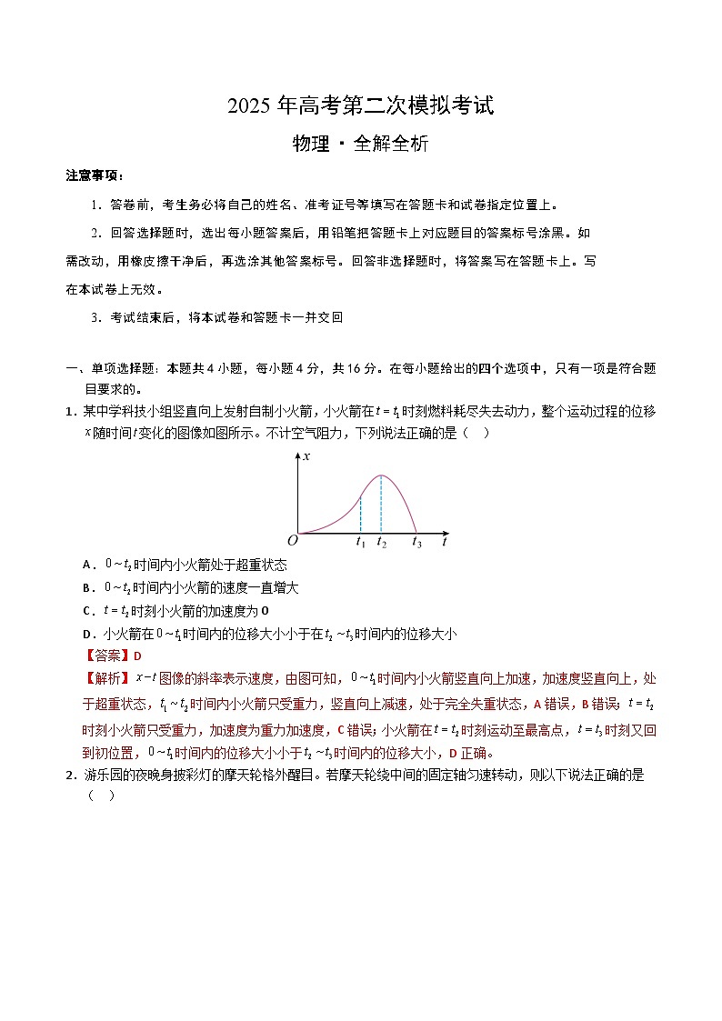 2025年高考第二次模拟考试卷：物理（福建卷）（解析版）第1页