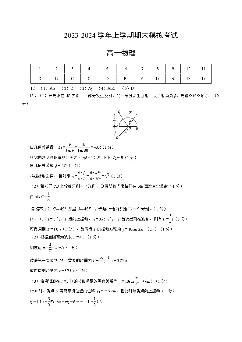 高二物理期末模拟卷（参考答案）（江苏专用，人教版2019）第1页