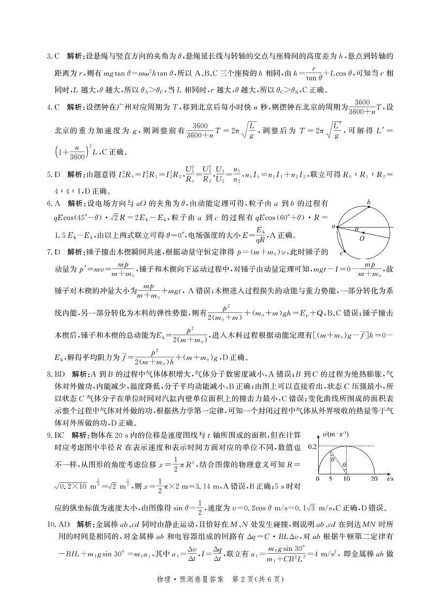 2025届河北省省级联考模拟预测物理试卷答案第2页