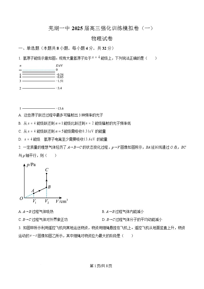 安徽省芜湖市第一中学2025届高三下学期3月教学质量诊断测试物理试卷（原卷版）第1页