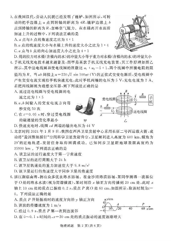 2024届广东省湛江市普通高考第一次模拟考试 物理试卷（含答案）第2页