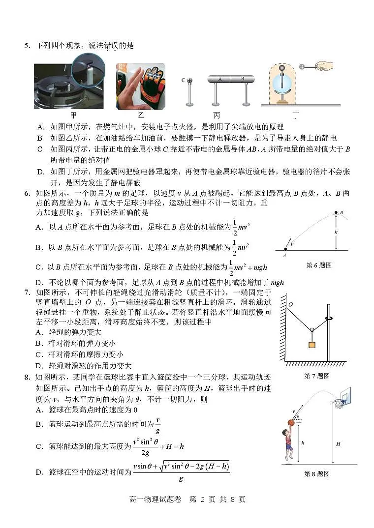 浙江省杭州地区（含周边）重点中学2024-2025学年高一下学期期中考试物理试题（PDF版附答案）第2页