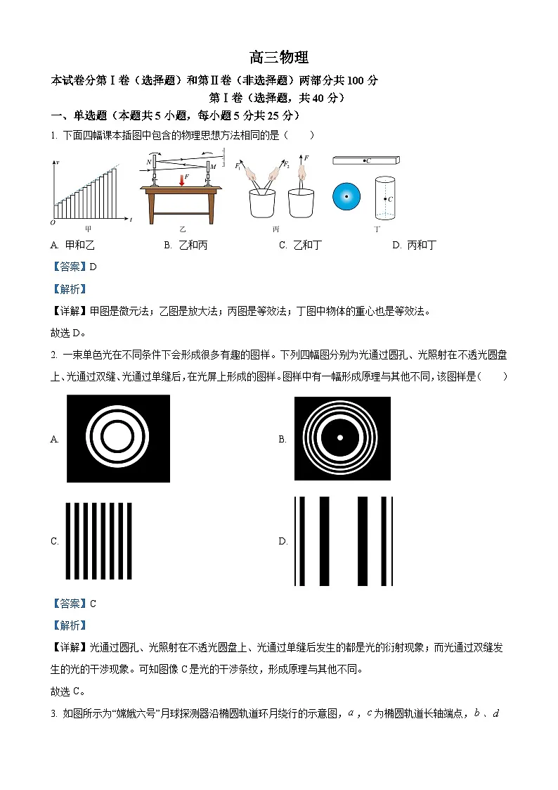 2025届天津市红桥区高三下学期一模考试物理试题 Word版含解析第1页