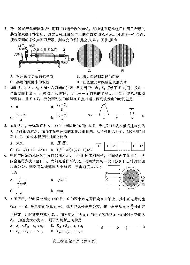 山东省潍坊市2025届高三高考模拟考试物理第2页