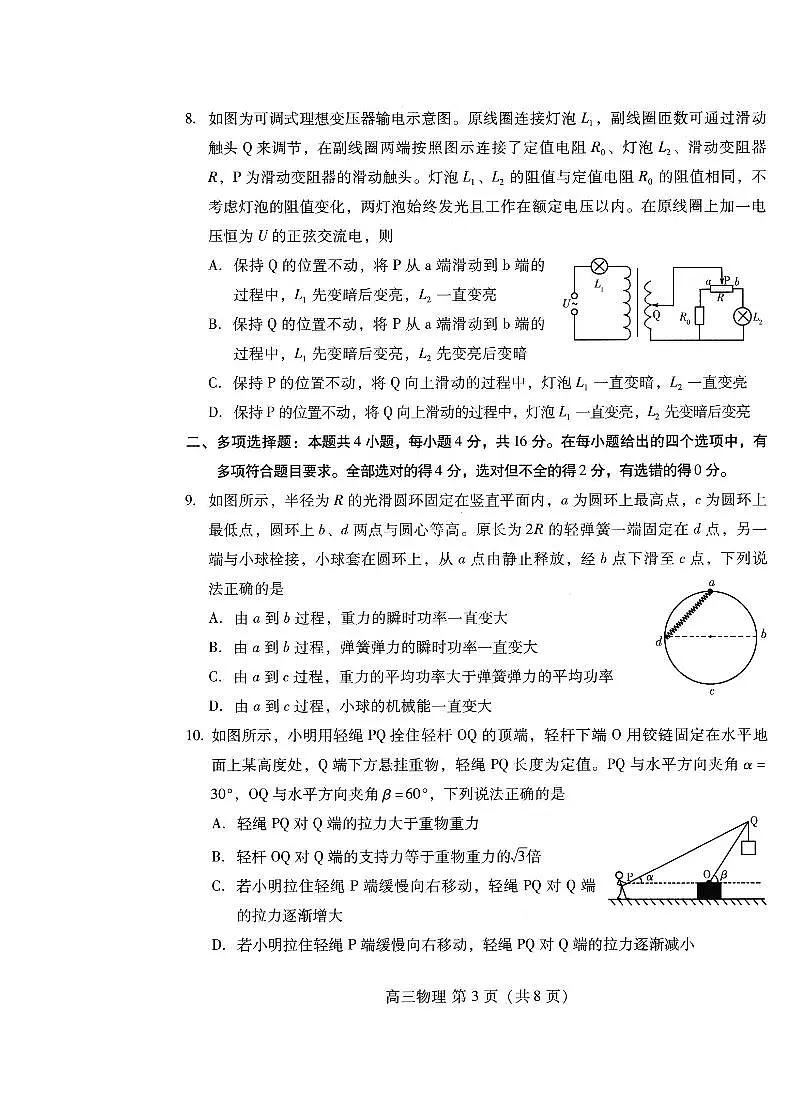 山东省潍坊市2025届高三高考模拟考试物理第3页